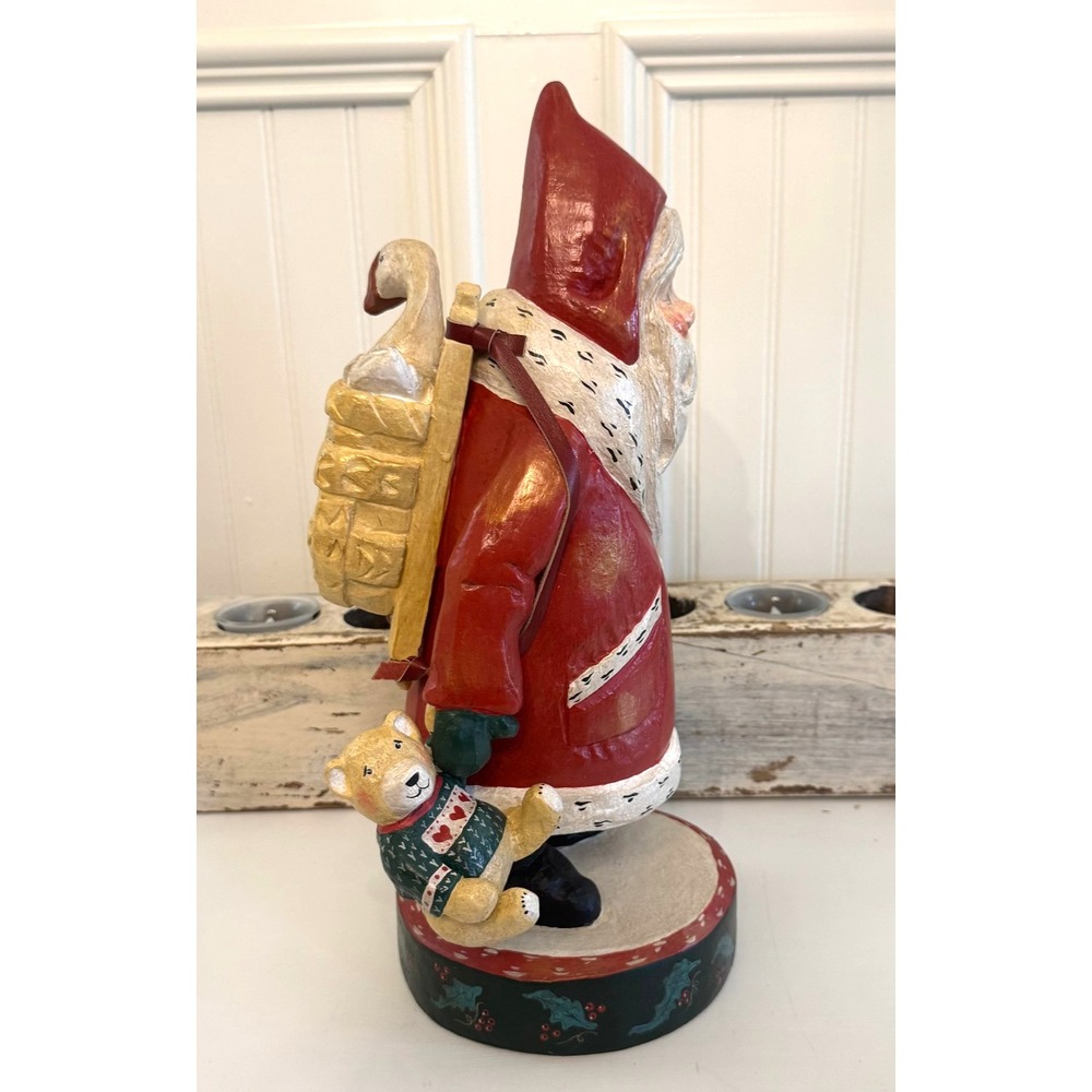 Vintage House of Hatten Santa Claus Holding Bear Goose In Basket 15" Folk Art - Picture 4 of 8